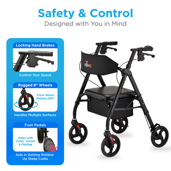 Nova STAR 8 WB Rollator, 8" Wheels, Light Weight