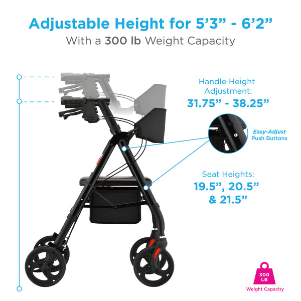 Nova STAR 8 WB Rollator, 8" Wheels, Light Weight
