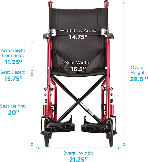 Nova Lightweight Transport Chair with Fixed Arms